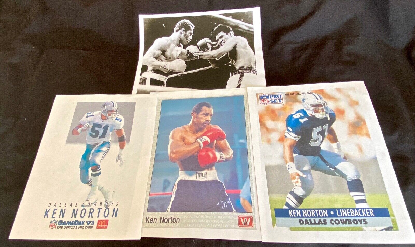 KEN NORTON (boxing) + KEN NORTON JR. (NFL) ACTION PHOTO COPIES ( Lot of 4) NFL pro set