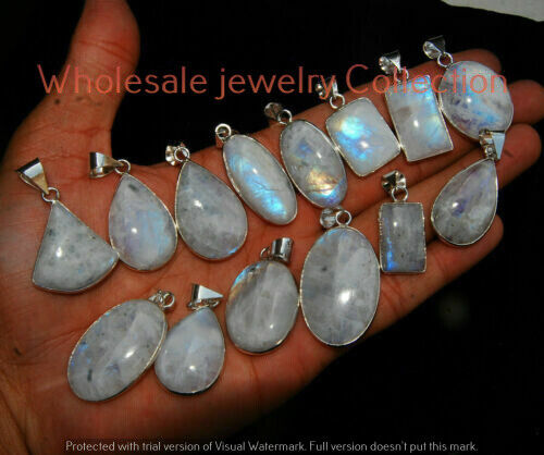 Moonstone Gemstone 5pcs Wholesale Lot 925 Silver Plated Nice Pendants Handmade