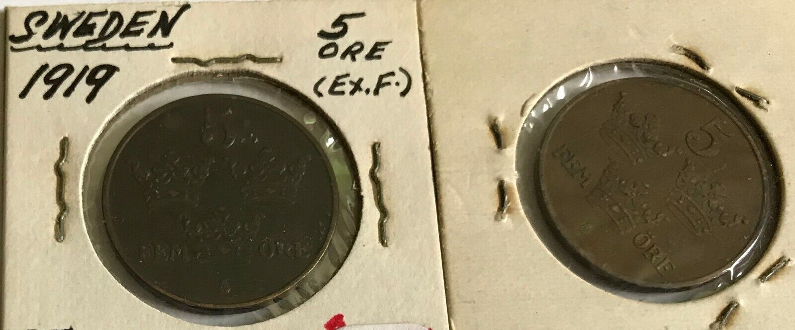 Sweden - lot of 2 coins - 5 ORE - 1919 EF & 1921 AU Без бренда - фотография #2