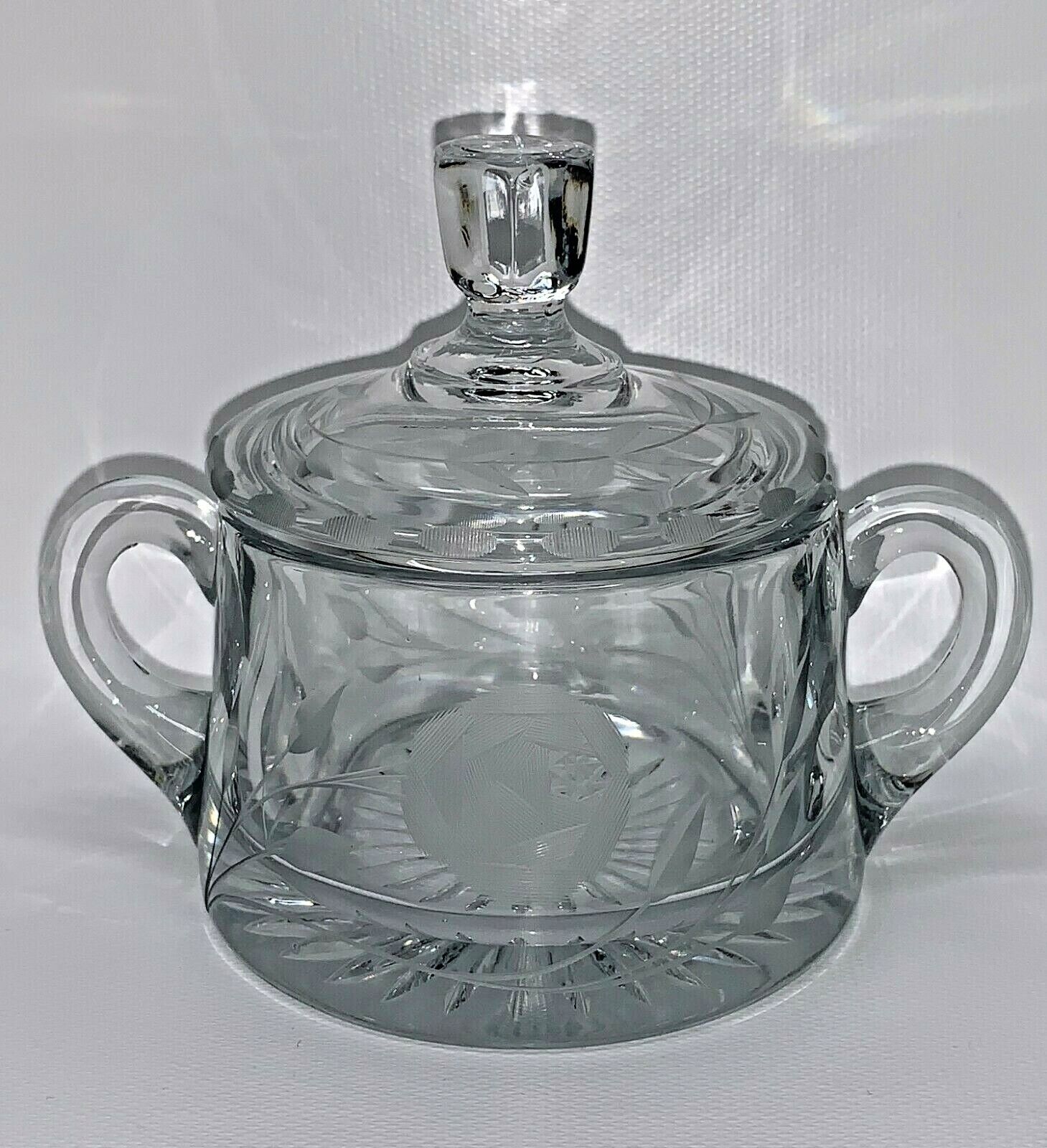 Heisey antique glassware Creamer & Double handled Sugar Bowl w/lid set floral  HEISEY - фотография #2