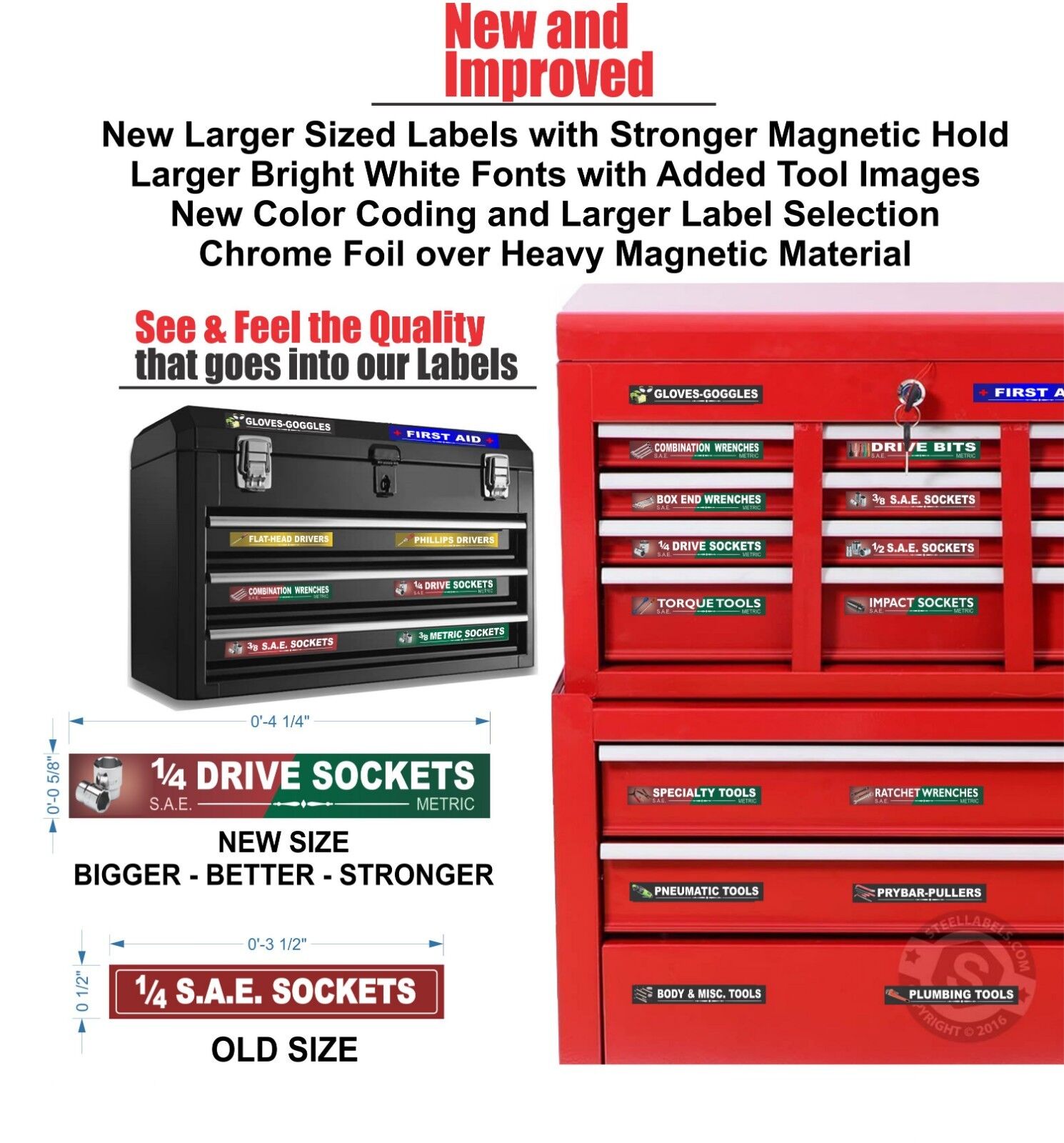 Ultimate Magnetic TOOLBOX LABELS fits all steel boxes tool chest & cabinets  SteelLabels.com UMAGG001 - фотография #5