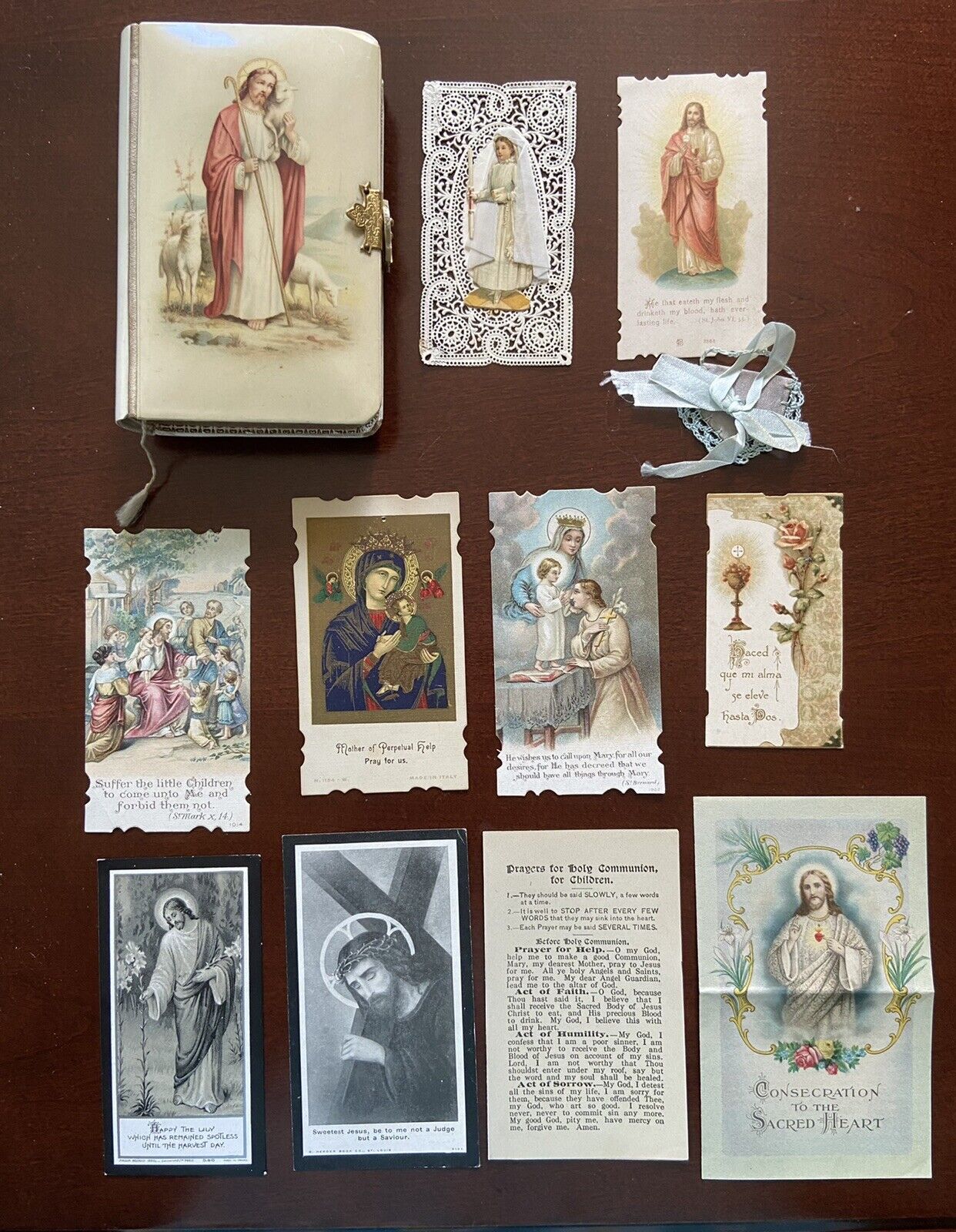 ANTIQUE 1917 "FIRST COMMUNION"GERMAN CATHOLIC PRAYER BOOK & HOLY CARDS CELLULOID Unknown