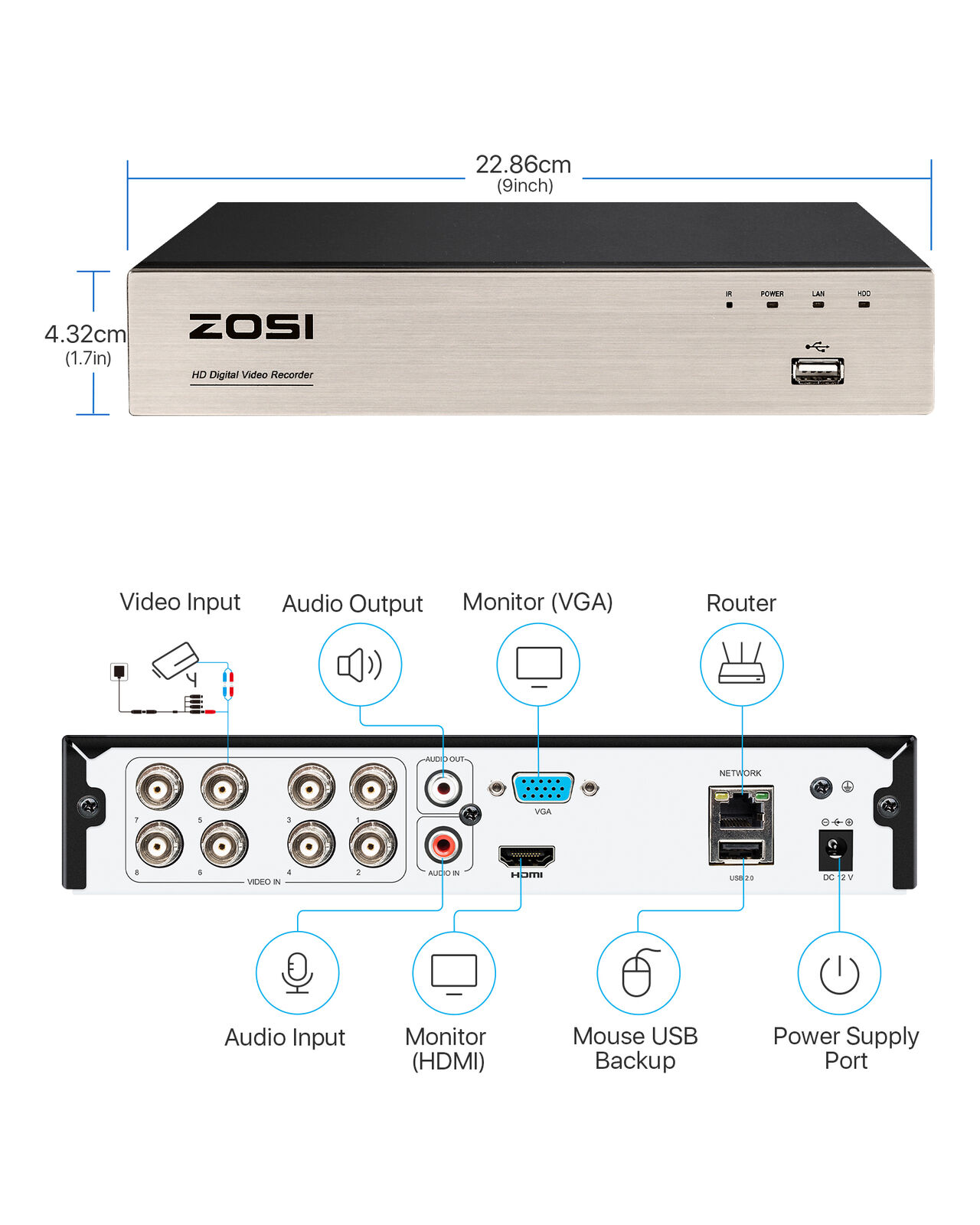 ZOSI 8CH 5MP Lite DVR 1080P Outdoor CCTV Security Camera System Kit Night Vision ZOSI 8VN-106B8S-00-US-A4 - фотография #10