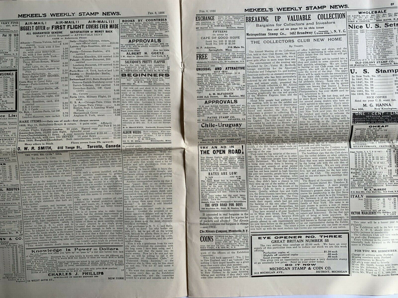 Vintage Philatetic News, 2 Mekeel's Weekly Stamp News April 12 1919 & Feb 8 1926 Mekeel's - фотография #9