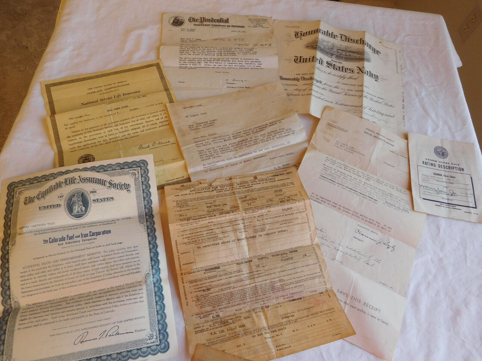WWII EPHEMERA lot of 9 pieces Discharge Insurance Soc Sec Letters vtg 1944-1951 Без бренда