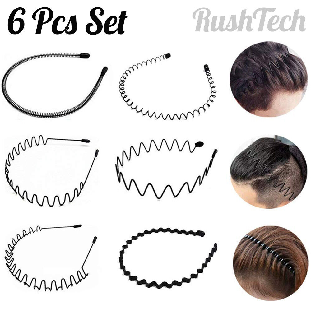 6 PCS Metal Hair Headband Wave Style Hoop Band Comb Sports Hairband Men Women Unbranded Does not apply