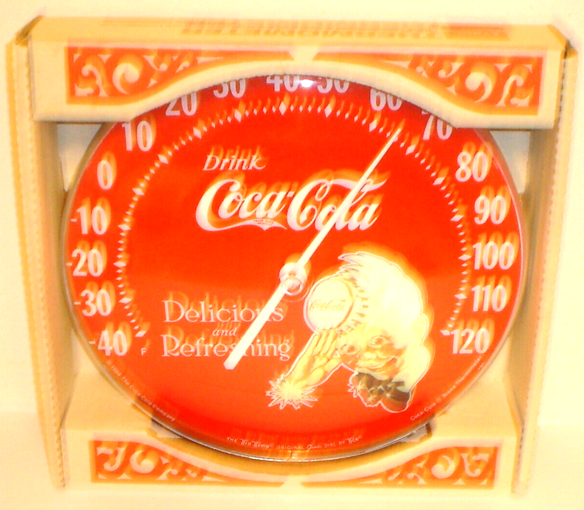 Vintage 1984 Tru Temp Coca-Cola Sprite Boy Jumbo Dial Thermometer USA New In Box Coca-Cola