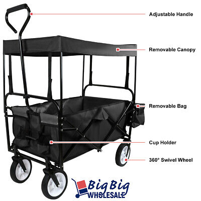 Folding Beach Wagon Garden Cart Sport Storage Utility 4 Buggy Wheel Canopy Kids GENIQUA YM-4438926 - фотография #3