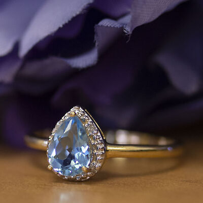 14k Yellow Gold Pear Blue Topaz And Diamond Ring Direct-Jewelry - фотография #6