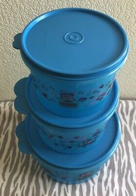 Tupperware Set of 3 Round Nesting Canisters Sheer Blue w/ Matching Seals New Tupperware - фотография #3