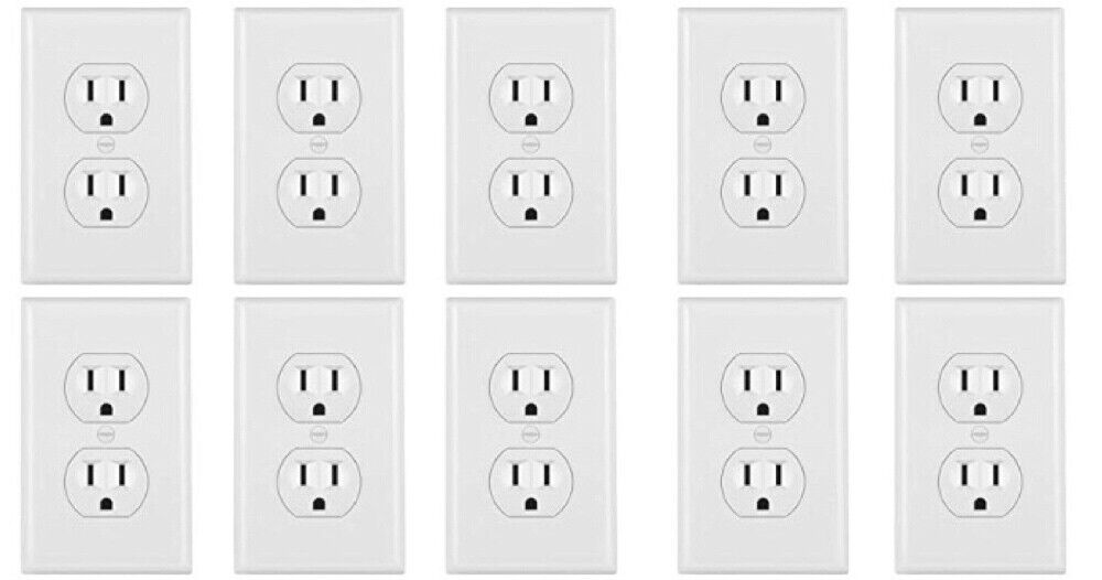 Leviton Standard TR Duplex Receptacle Wall Outlet 15A Wall Plates Incl (10 Pack) Leviton Does Not Apply