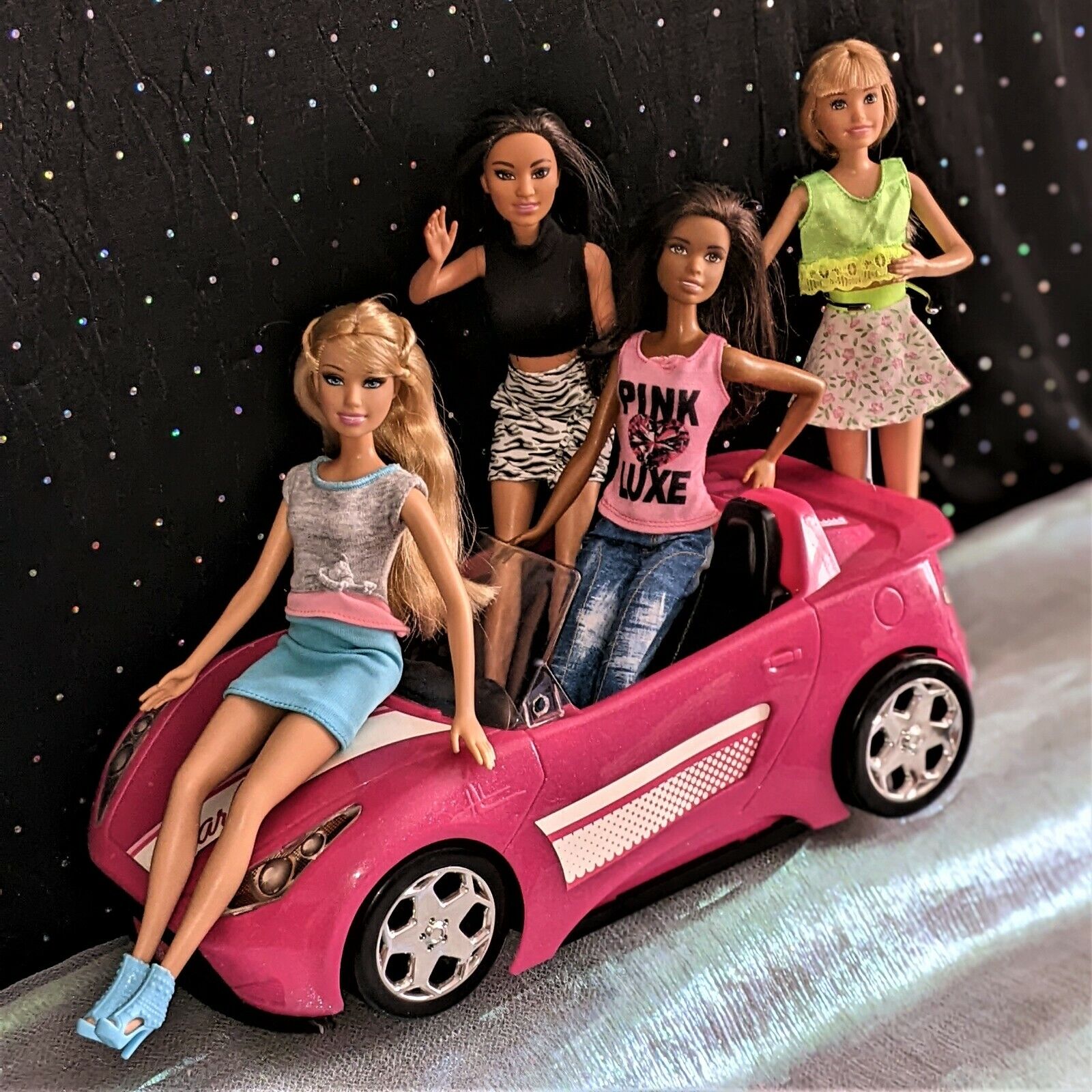 Barbie OOAK Lot of Four Fashion Dolls and Barbie Convertible by Mattel  Mattel