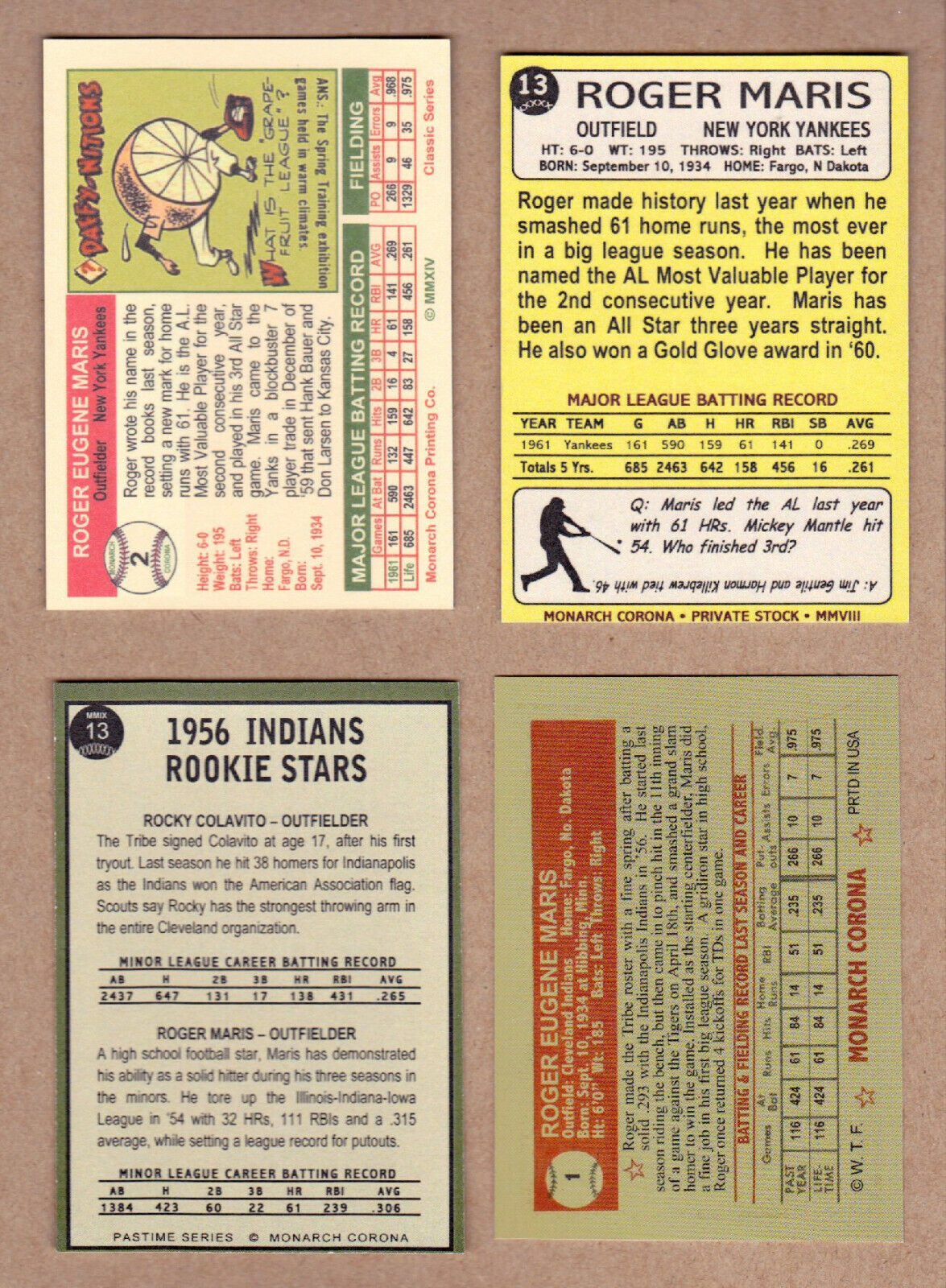 ROGER MARIS LOT OF 4: ROOKIE YEAR/61 HRS/WITH COLAVITO/CLEVELAND INDIANS Без бренда - фотография #2