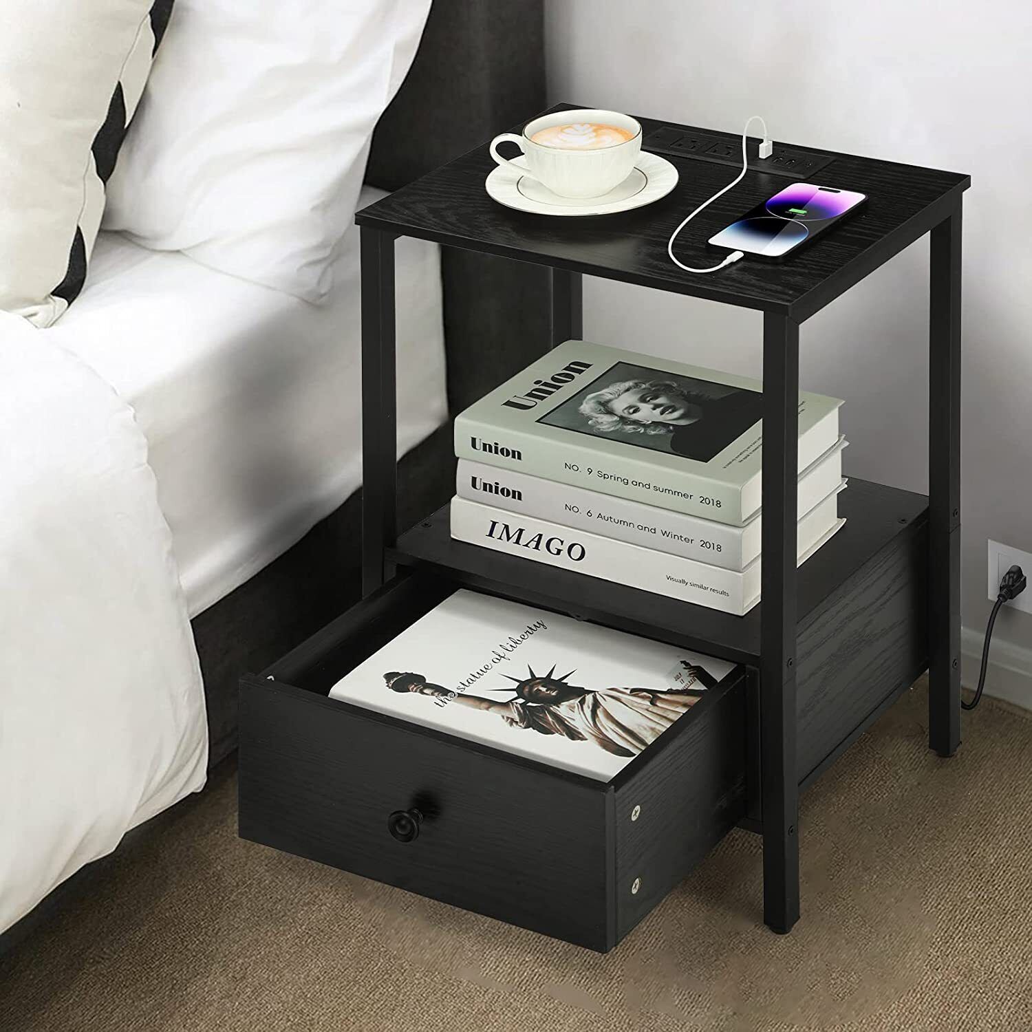 Bedside Table Nightstand with Drawer Display Storage Shelf Wood Side Table 2tier Unbranded Does Not Apply - фотография #6