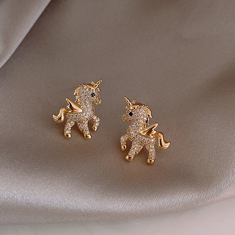 2022 Fashion Animal Horse KC Gold Crystal Earrings Ear Stud Women Jewelry Gifts Rinhoo - фотография #3