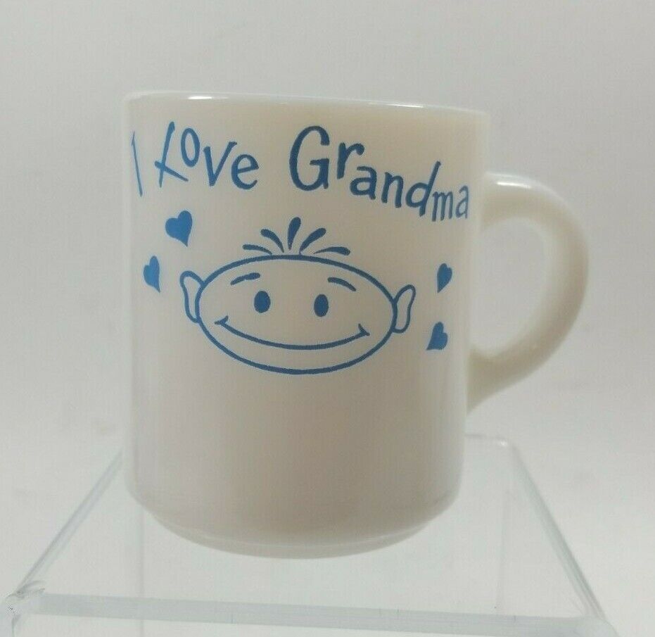Grandparents I Love Grandma Grandpa Coffee Mugs Vintage Gift Milkglass Set of 2 Unbranded - фотография #2