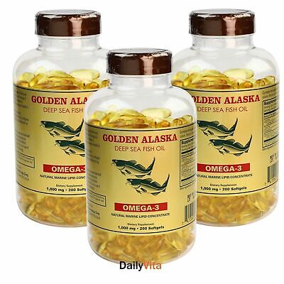 3 x NCB Golden Alaska Deep Sea Fish Oil 1000 mg 200 SG Fresh Made In USA NCB 11200x3