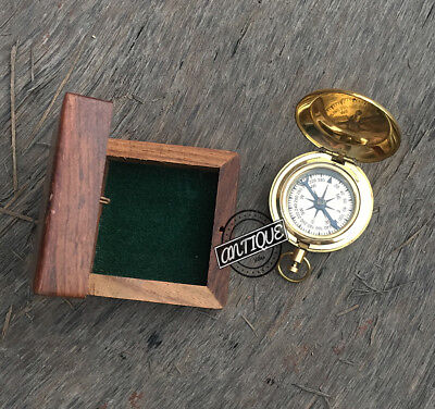 Vintage Small Pocket Office 2" Compass w/Box Wooden Gift Traveler Hiking To Без бренда - фотография #6