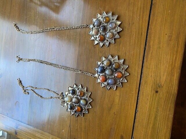 Set of 3 Vintage Beduoin Silver Alloy Necklaces with Agate Set Stones  Alloy - фотография #4