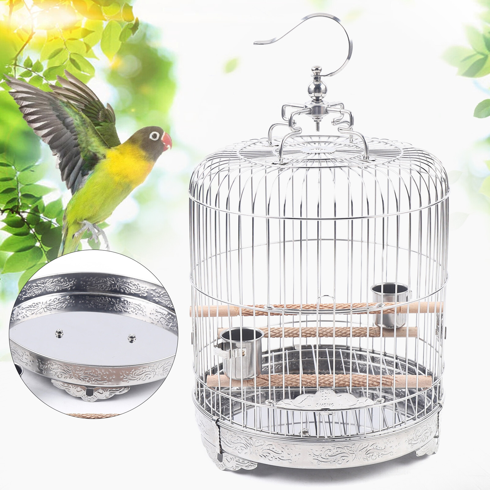 Stainless Steel Bird Cage Parrot Travel Carrier Hanging Cage Bird Perch Durable Unbranded - фотография #3