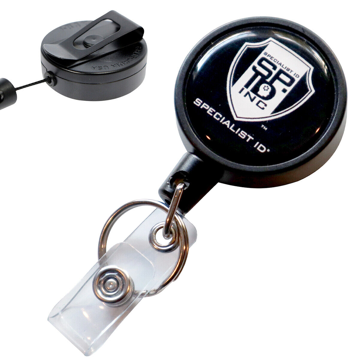 2 Heavy Duty Retractable Badge Reels w/ Metal Belt Clip, Badge Holder & Key Ring Specialist ID SPID-3360-BLACK