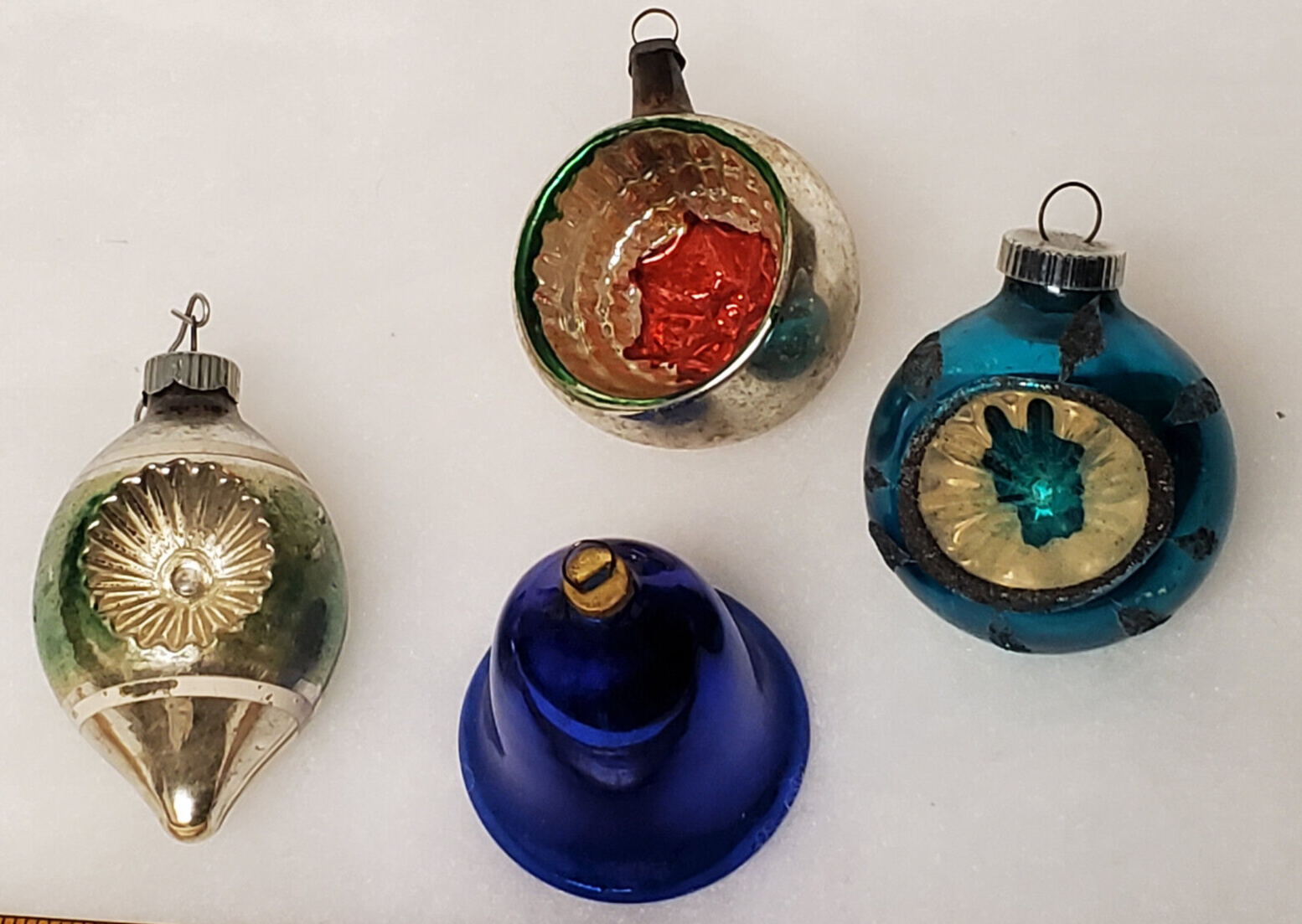 Lot of 4 Assorted Vintage Glass Christmas Ornaments Indents Bell Unbranded