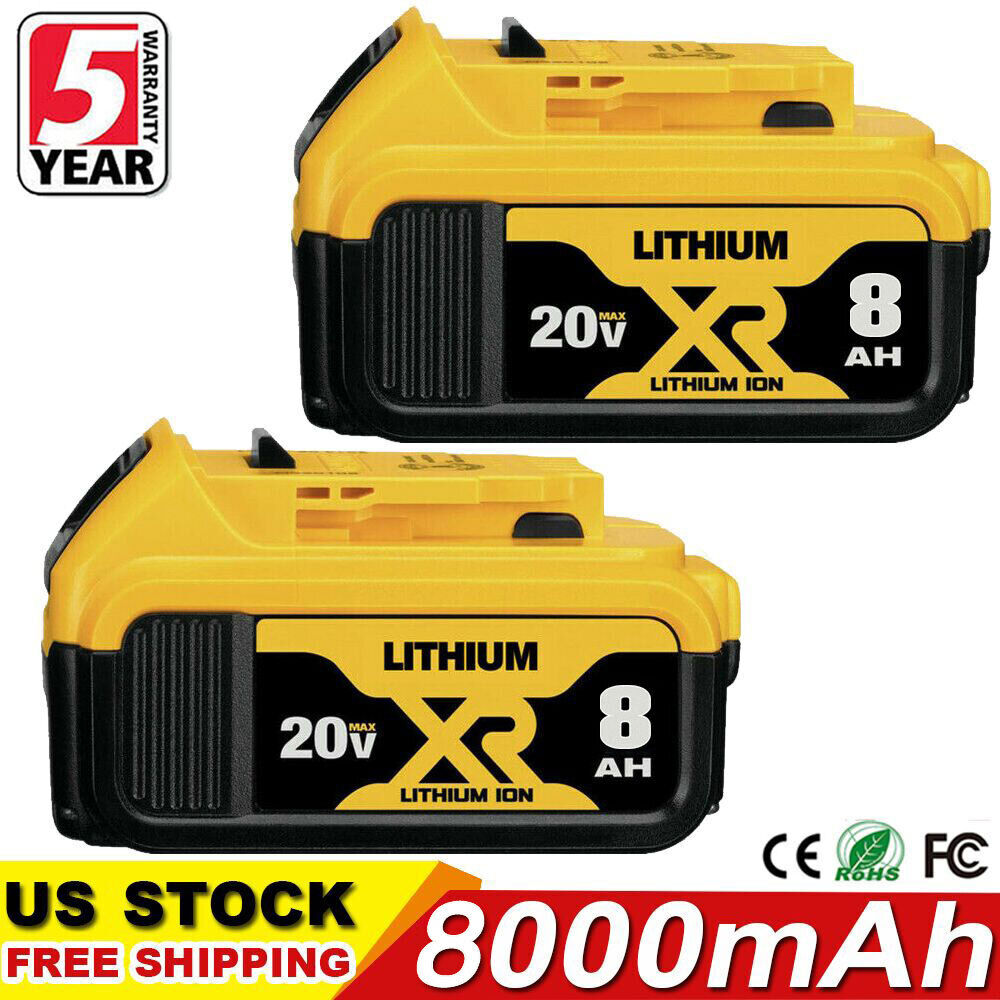 2 Pack 8.0AH Battery For DeWalt 20V Max XR Lithium Ion 20 Volt DCB206-2 DCB205-2 For DEWALT Does Not Apply