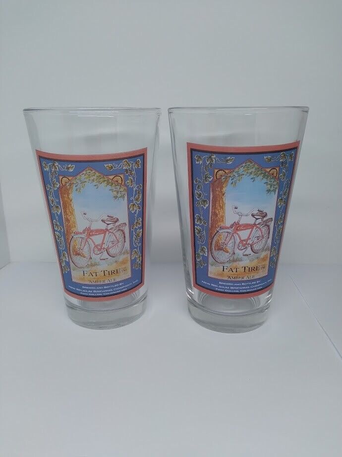 2X Fat Tire Amber Ale Pint Beer Glass Ft. Collins, CO Brewery - VGUC Fat Tire