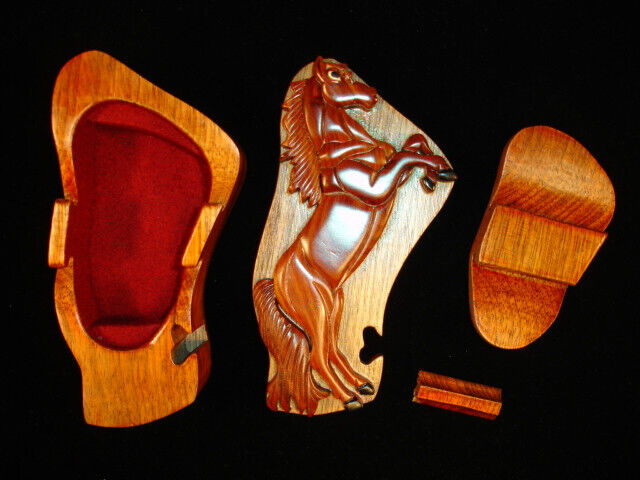 Hand crafted 3D Intarsia Wood Art HORSE Puzzle Wooden Box Wild Animal Без бренда - фотография #3