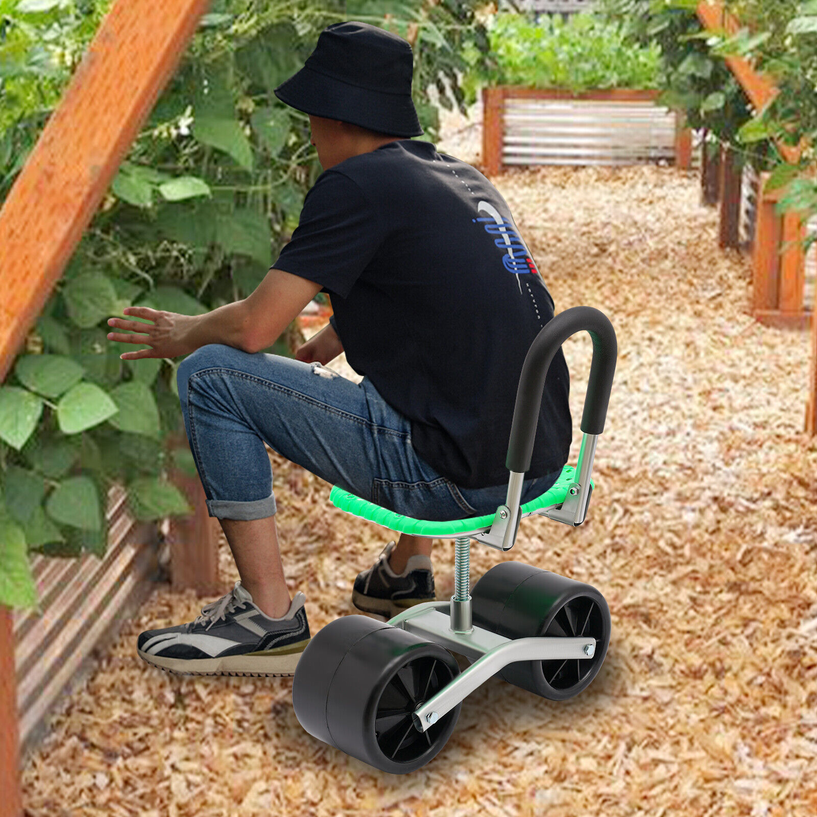 Height Adj. 360° Rotates Gardening Seats w/2 Rolling Wheels Stool Kneeling Pad  Unbranded does not apply - фотография #19