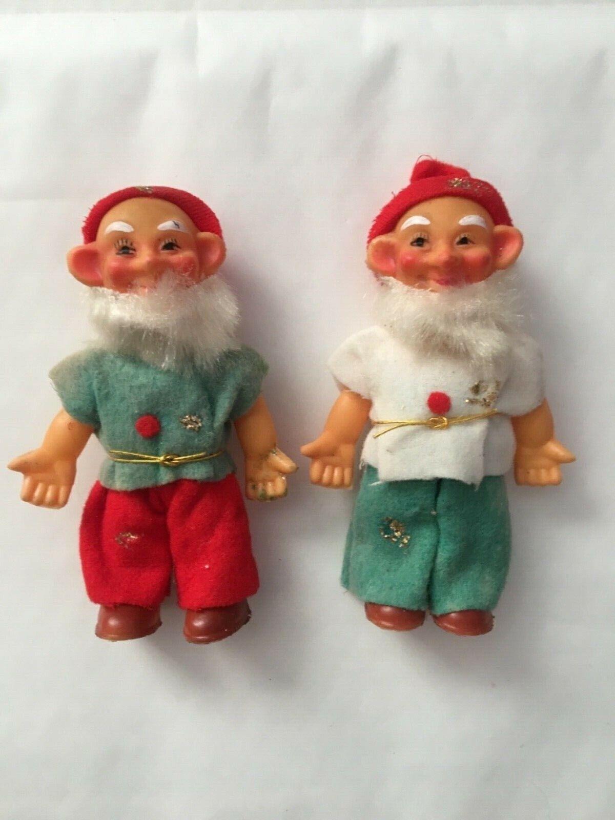 RARE 5" VINTAGE 50-60s ELF TROLL GNOME DOLL lot set 2 plastic Christmas figures Unknown - фотография #5