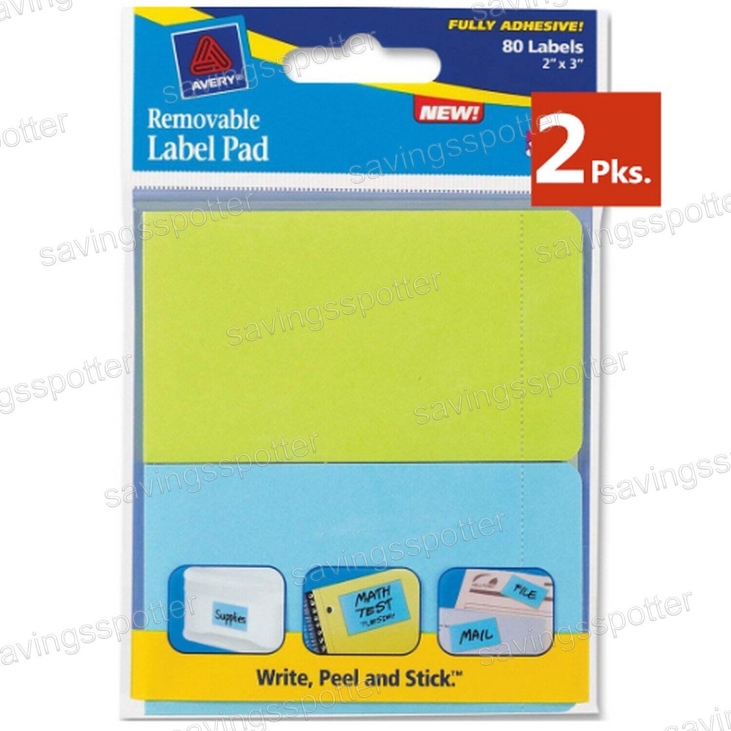 2 Packs Avery 22017 Removable Label Pad 2" x 3" Lime Green Blue 80/Pack Avery Dennison AVE22017, 22017