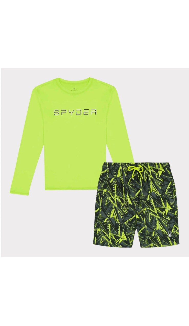 Spyder Boys 2-piece Long Sleeve GREEN Swim Set UPF 30+ Sun Protection 10/12 |B20 Spyder - фотография #2