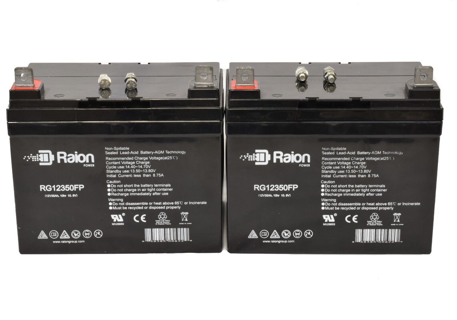 Raion 2 Pack- 12V 35Ah Pride Mobility Jet 3 Ultra Wheelchair Replacement Battery Raion Power RG12350FP - фотография #2