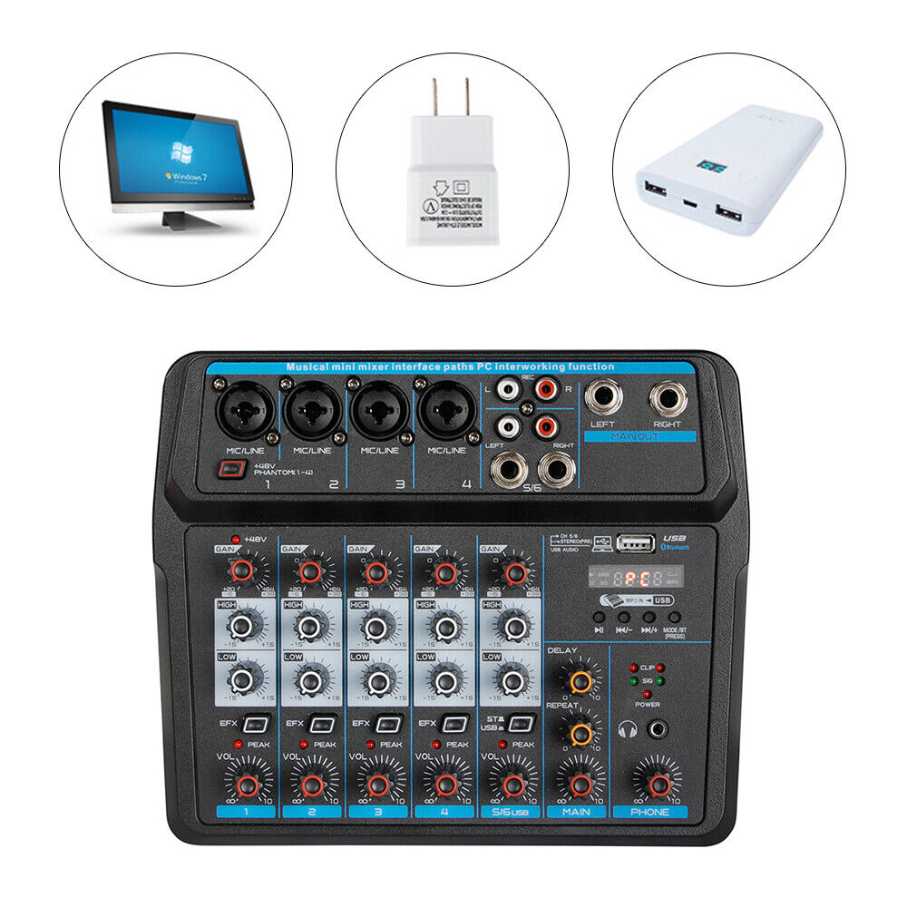 SALE 6-Channel Live Audio Mixer Bluetooth USB DJ Sound Mixing Console Amplifier Unbranded Does Not Apply - фотография #6