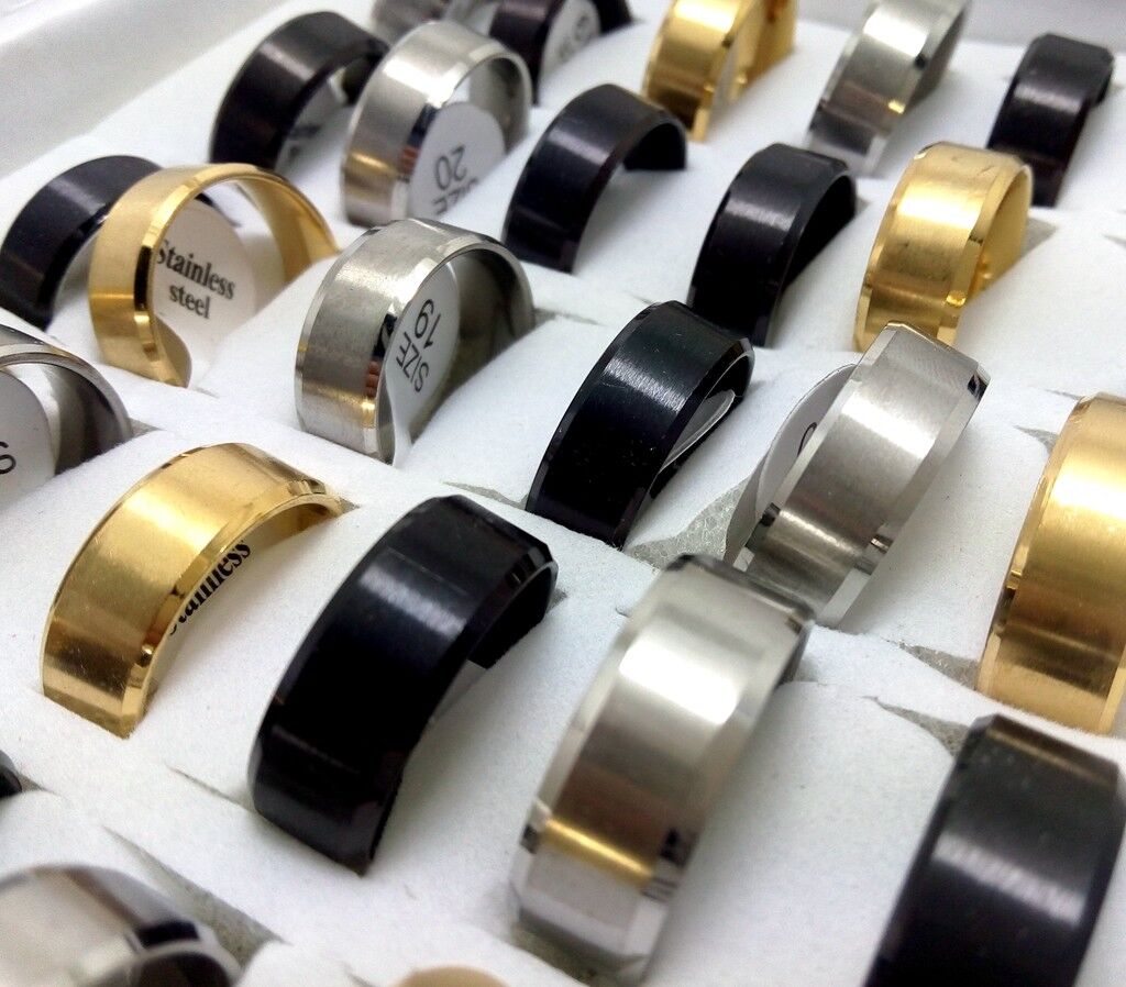 Wholesale Mix lot 50pcs Men's Band Ring Stainless Steel Black gold silver Rings  Unbranded