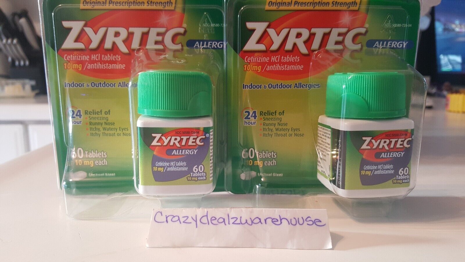 ~2 Pack~Zyrtec ~ 24 Hour Allergy Relief  60 Tablets x 2 Packs~120 Tablets Total Zyrtec n/a