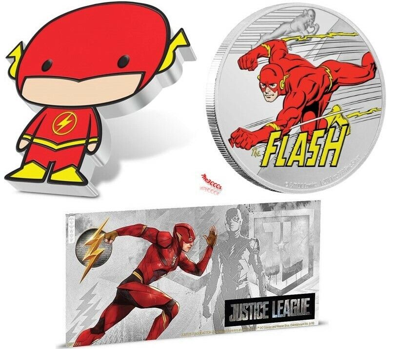SILVER THE FLASH CHIBI, JUSTICE LEAUGE 6Oth COIN & THE FLASH SILVER NOTE FOIL Без бренда