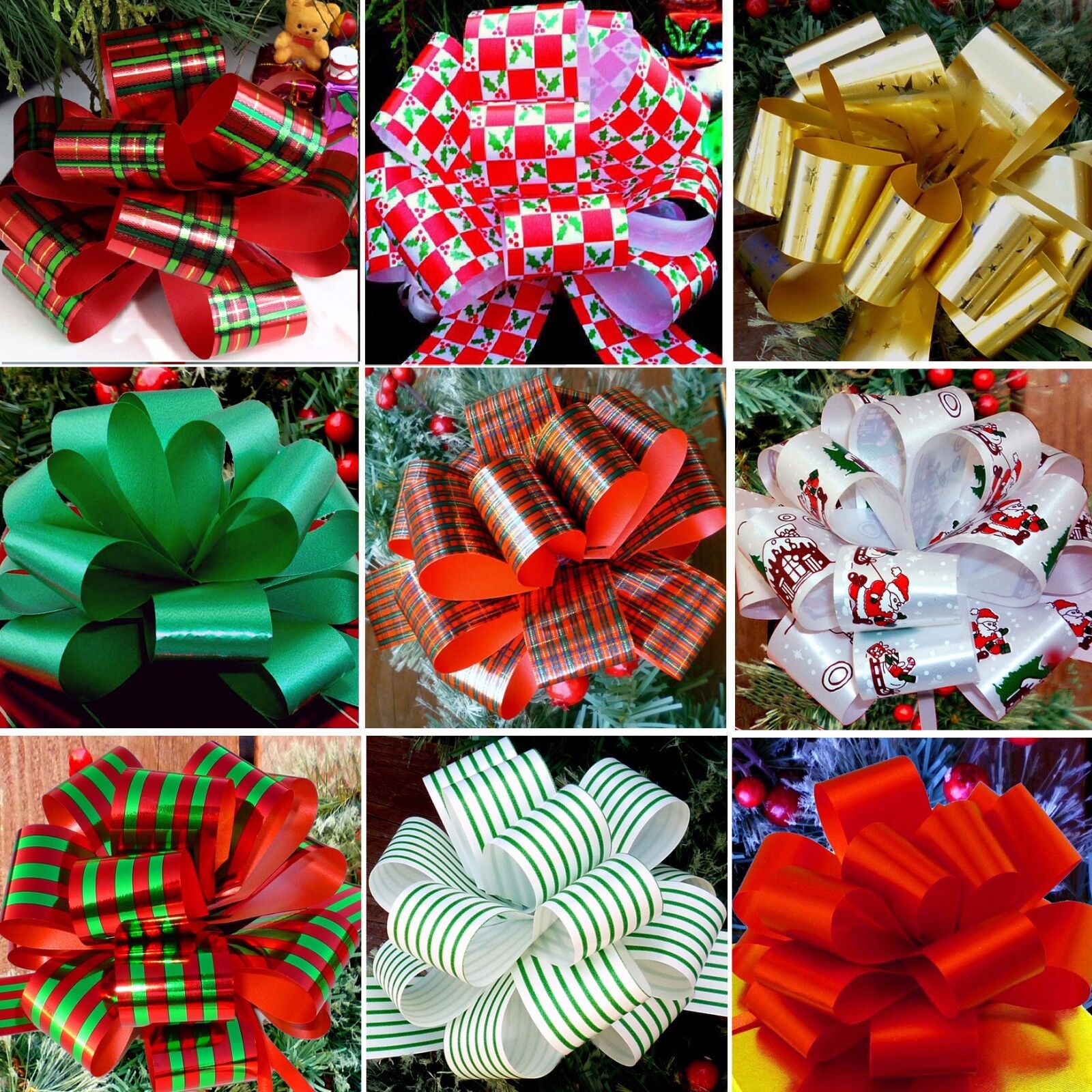Christmas Gift Pull Bows - 5" Wide, Set of 9, Red, Green, Gold, Stripes, Swirls  GiftWrap Etc 51 - фотография #2