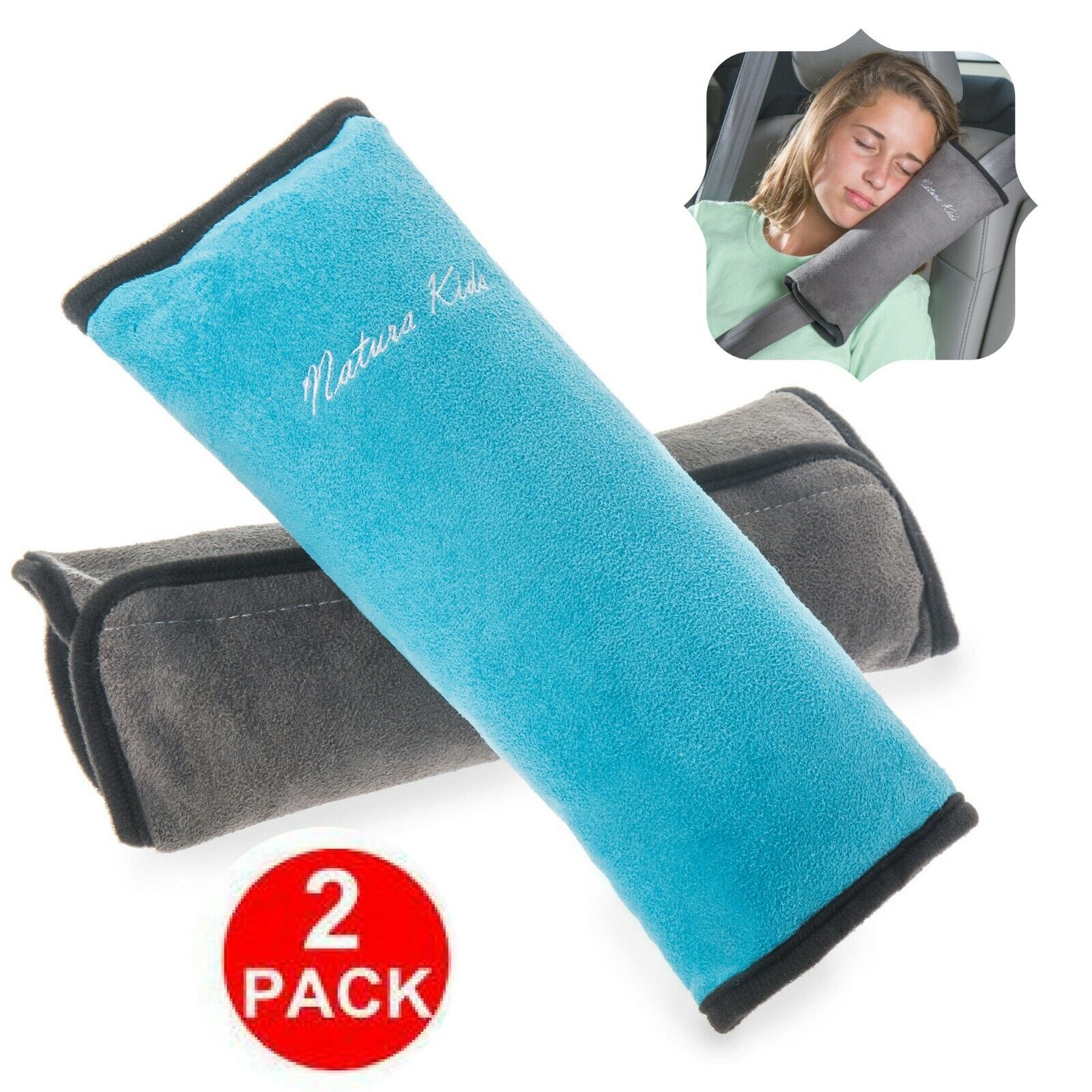 Car Seat Belt Pillow For Kids Car Seat Travel Head Cushion Washable Pack of 2 Natura Kids Does Not Apply