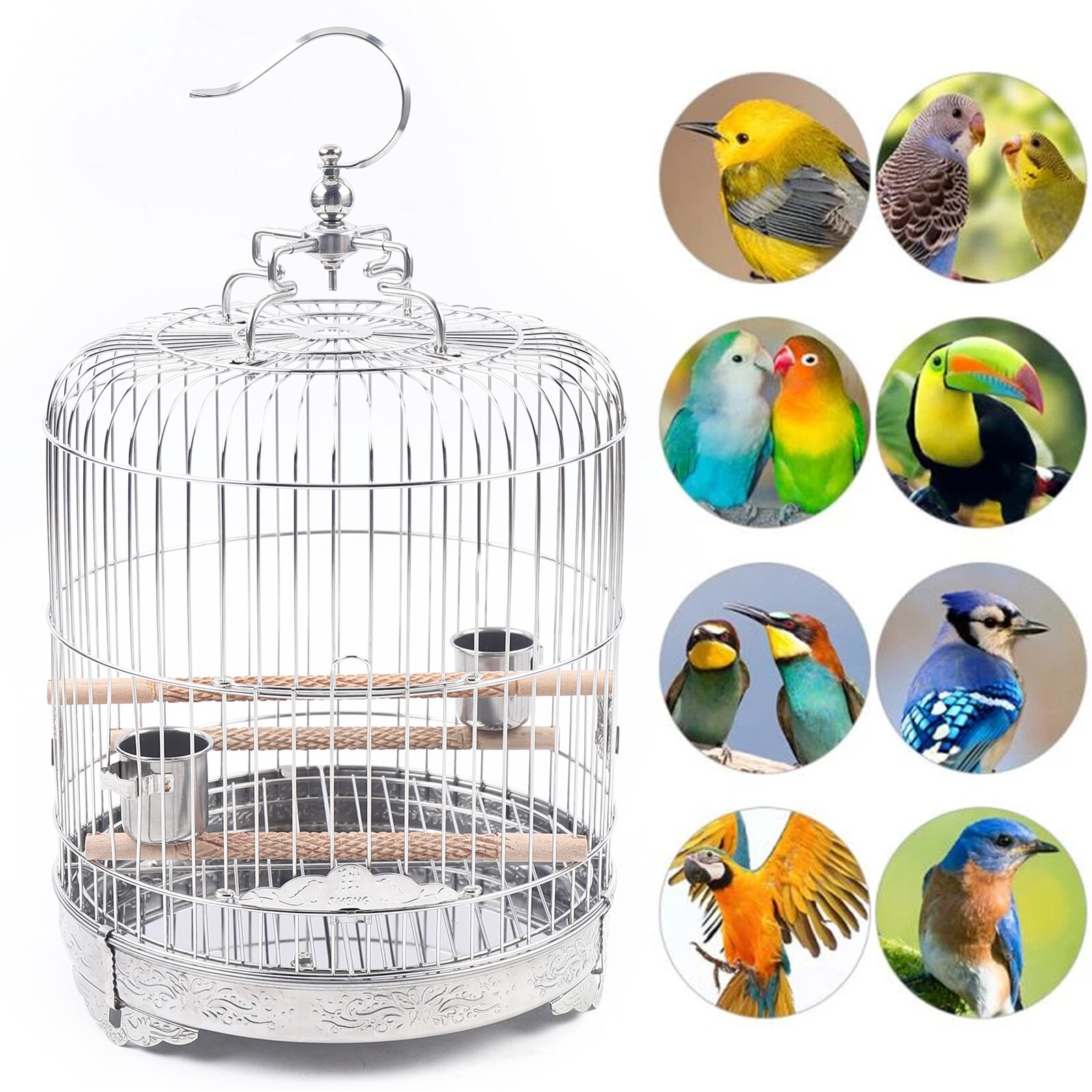 Stainless Steel Bird Cage Parrot Travel Carrier Hanging Cage Bird Perch Durable Unbranded - фотография #5