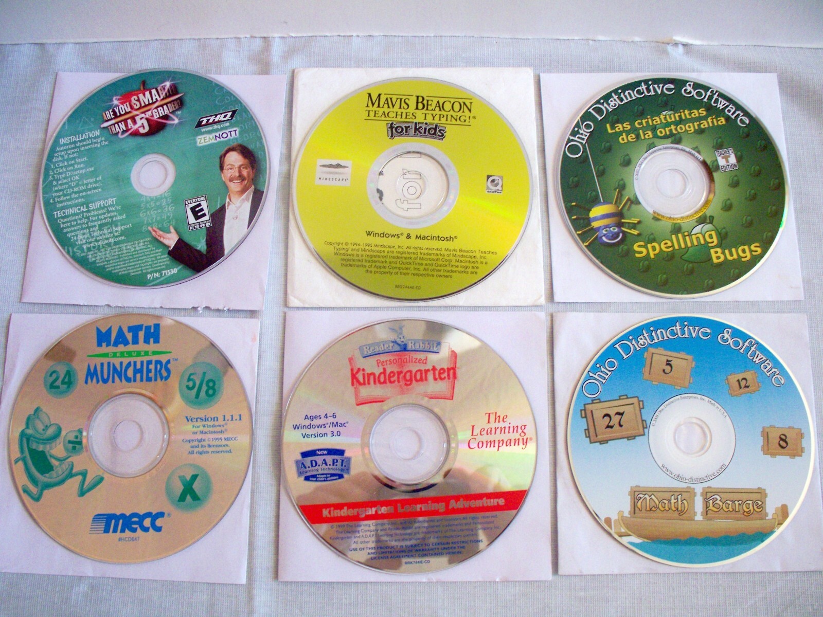 LOT OF 6 CHILDRENS EDUCATIONAL PC CD-ROM GAMES W/ MATH SPELLING TYPING WINDOWS + Individual Software