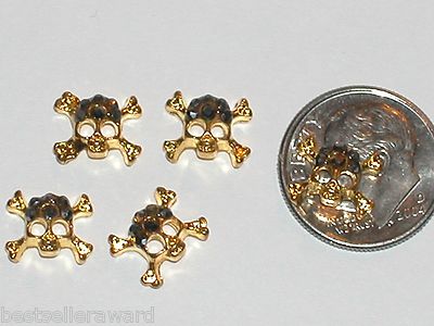 2 Pc Miniature dollhouse tiny Flatbacks crystal Halloween Skull golden 8x10mm Unbranded Does Not Apply