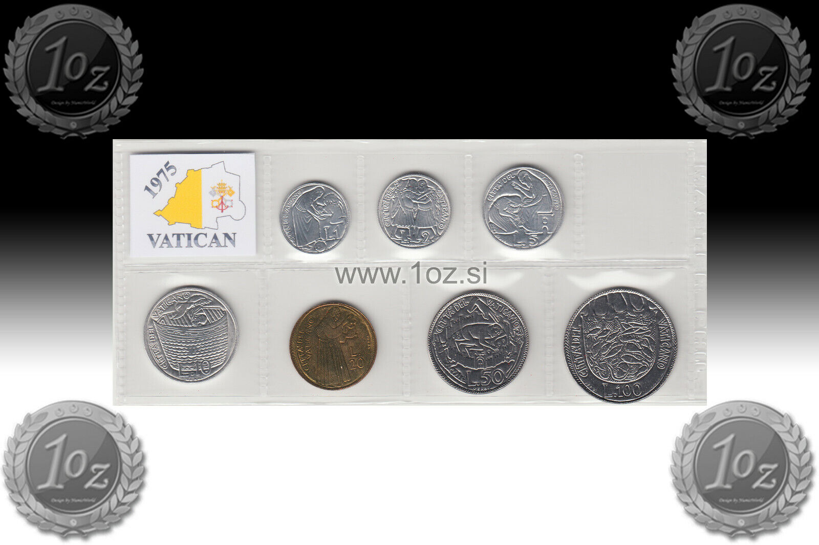 VATICAN SET 1975 - 7 Commemorative coins ( 1, 2, 5, 10, 20, 50, 100 LIRE ) UNC Без бренда
