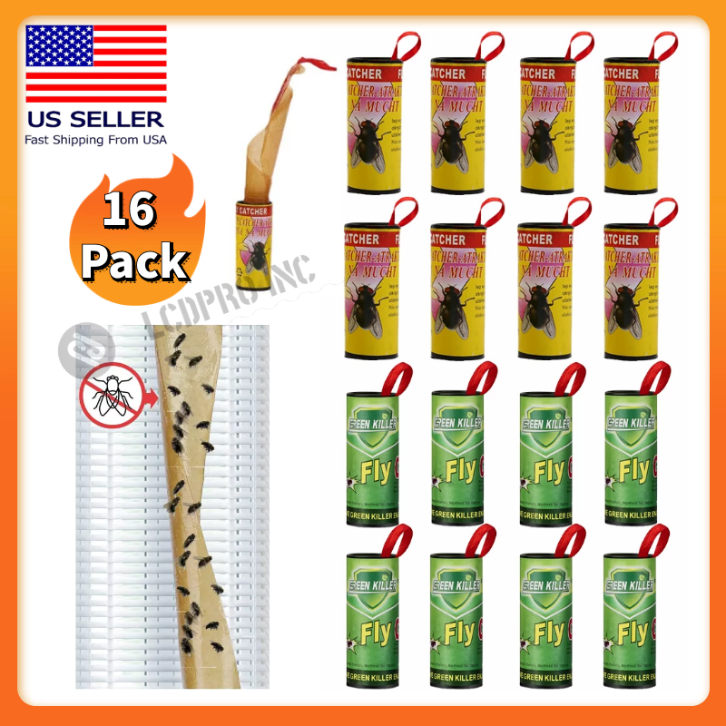 16 Rolls Fly Sticky Trap Paper Insect Bug Catcher Strip Fly Sticker Non Toxic US Black Flag DOES NOT APPLY