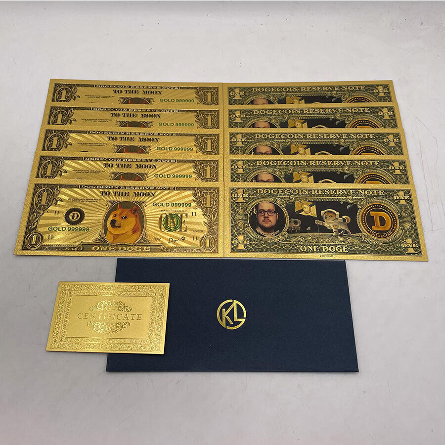 10 pcs Beautiful WOW Gold Dogecoin Gold Banknotes Dog Printing D Souvenir Cards Без бренда
