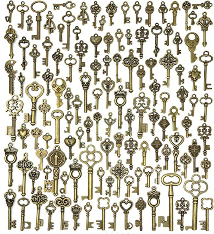 Set of 125 Antique Vintage Decorative Skeleton Key Fancy Heart Bow Pendants Без бренда Does Not Apply