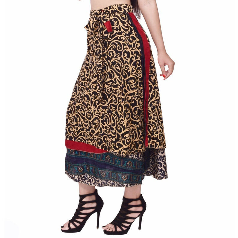 Vintage Silk Sari Recycled Magic Wrap Around Skirt Reversible Women Dress Lot Handmade Does Not Apply - фотография #5
