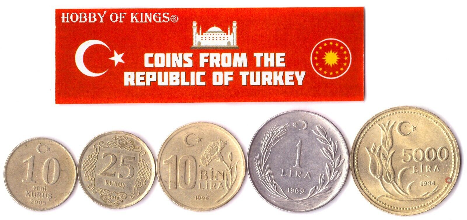 5 TURKISH COIN LOT. DIFFER COLLECTIBLE COINS FROM MIDDLE EAST. FOREIGN CURRENCY Без бренда