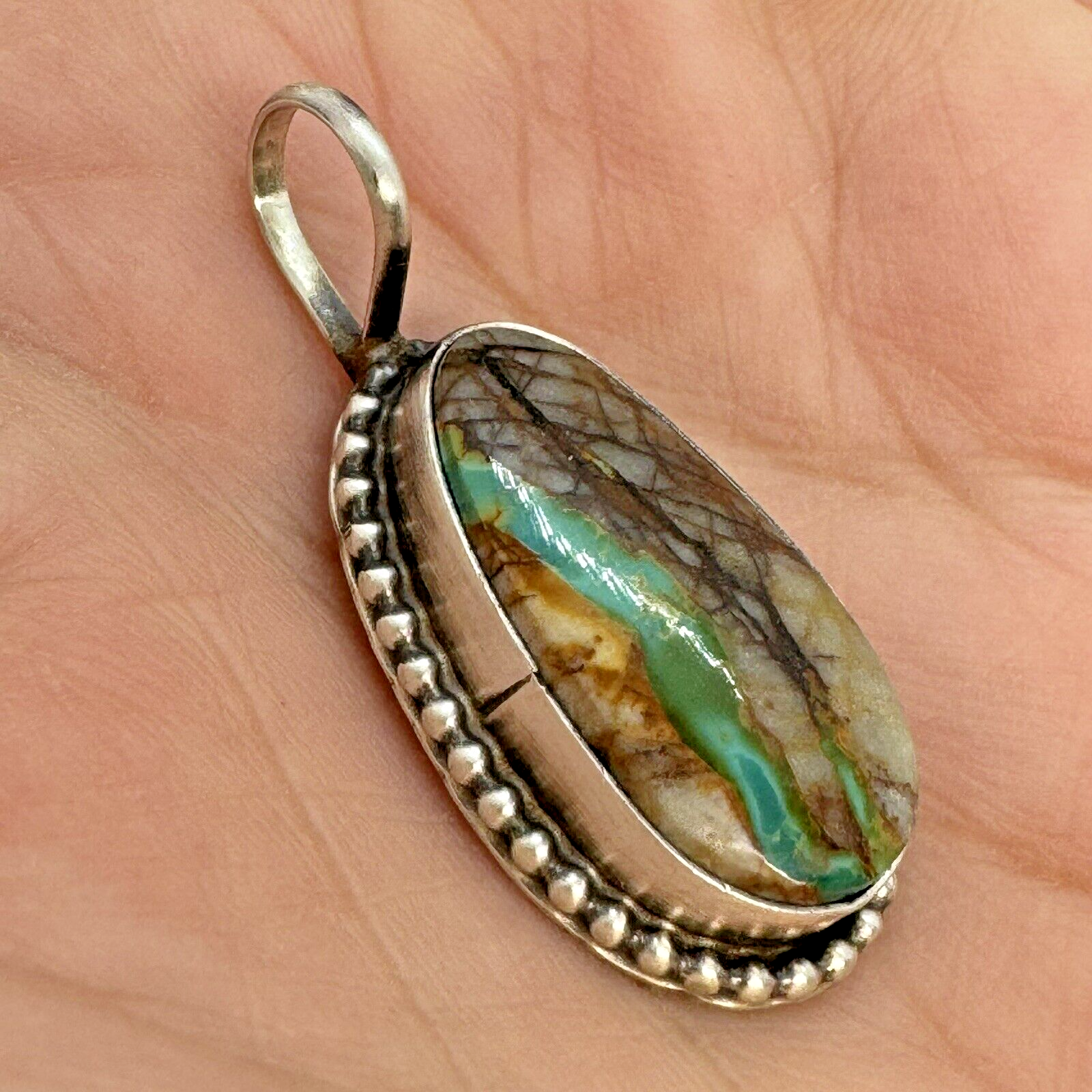 Navajo Natural Ribbon Turquoise Pendant Sterling Silver 7.2g by Anderson Largo Native American - фотография #2
